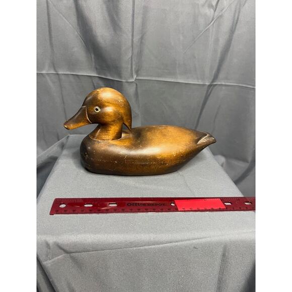 Vintage Large Hand Carved Wooden Duck Decoy with Glass Eyes Dark Wood - Picture 6 of 6